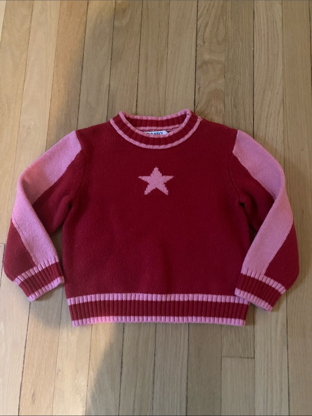 Girls Old Navy Pink and Red Ribbed Crewneck Sweater